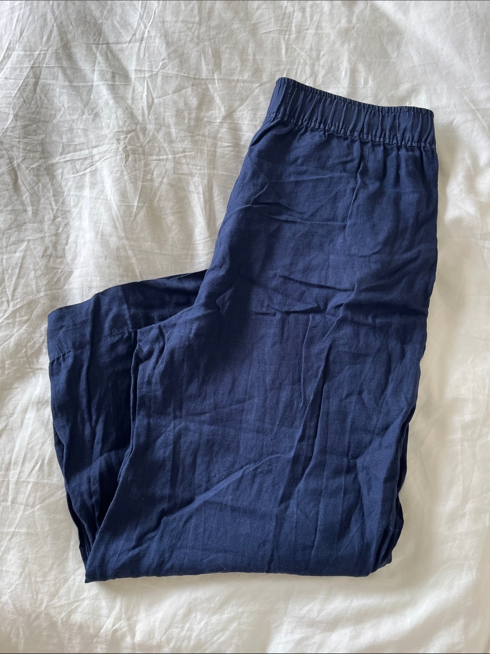 Tahari Navy Elastic-Waist Linen Pants